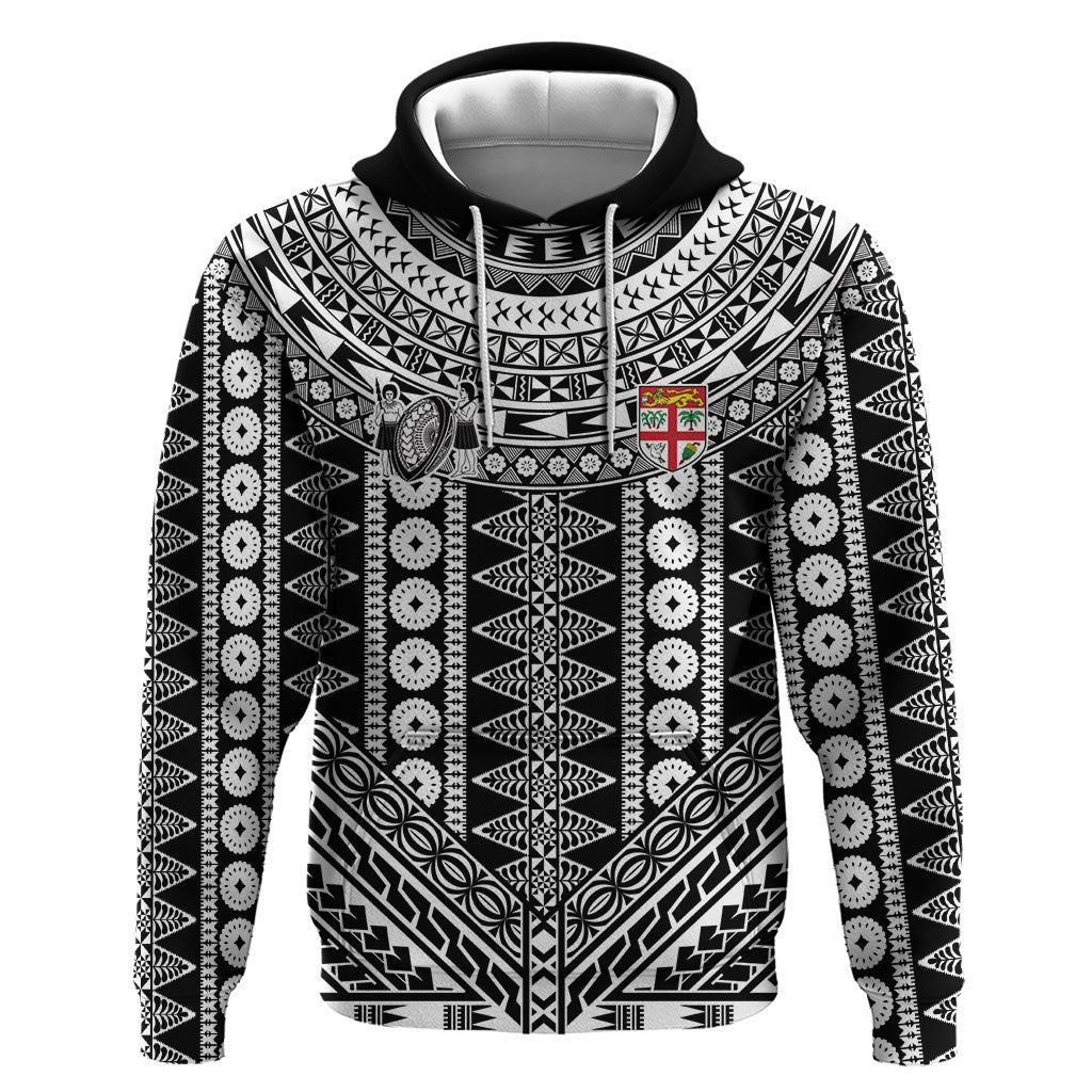 Fiji Custom Rugby National Heritage Zip Hoodie Black Traditional Masi Inspired LT9 Pullover Hoodie Black - Polynesian Pride