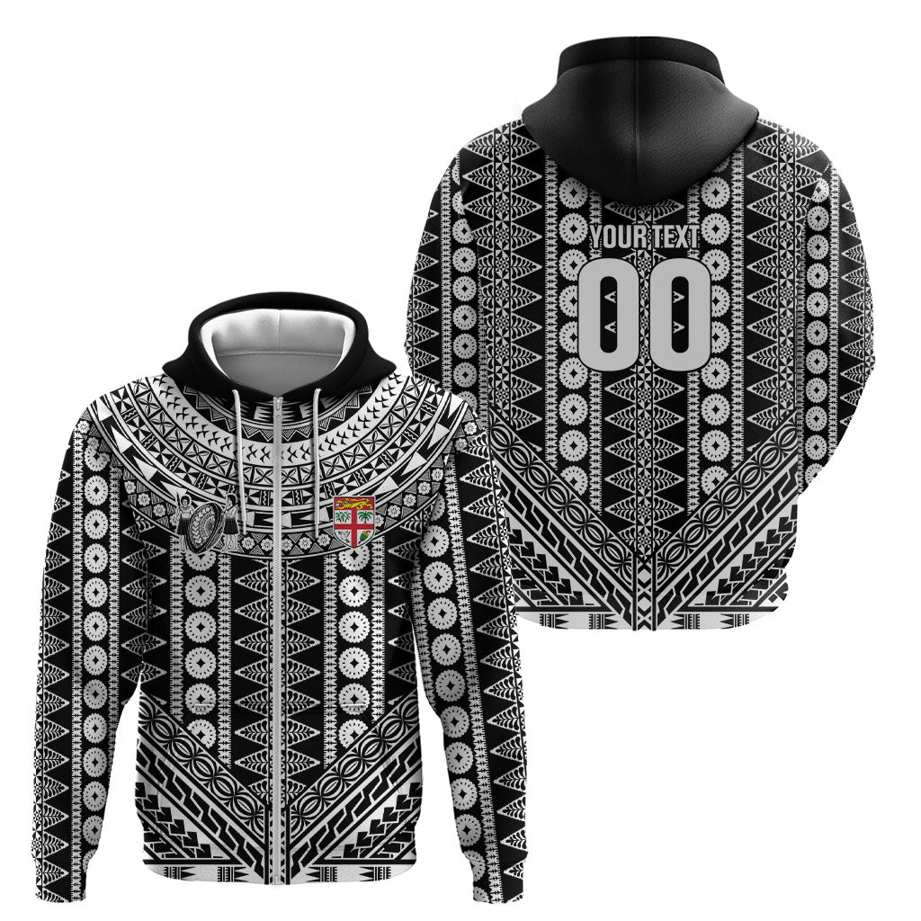 Fiji Custom Rugby National Heritage Zip Hoodie Black Traditional Masi Inspired LT9 - Polynesian Pride