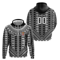 Fiji Custom Rugby National Heritage Zip Hoodie Black Traditional Masi Inspired LT9 - Polynesian Pride