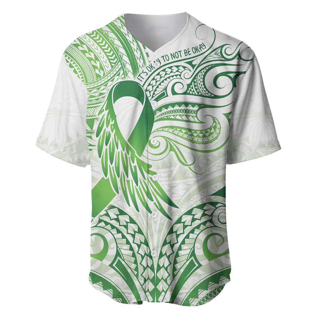 Its Okay Green Ribbon Personalised Baseball Jersey Polynesian Depression Awareness LT9 Green - Polynesian Pride