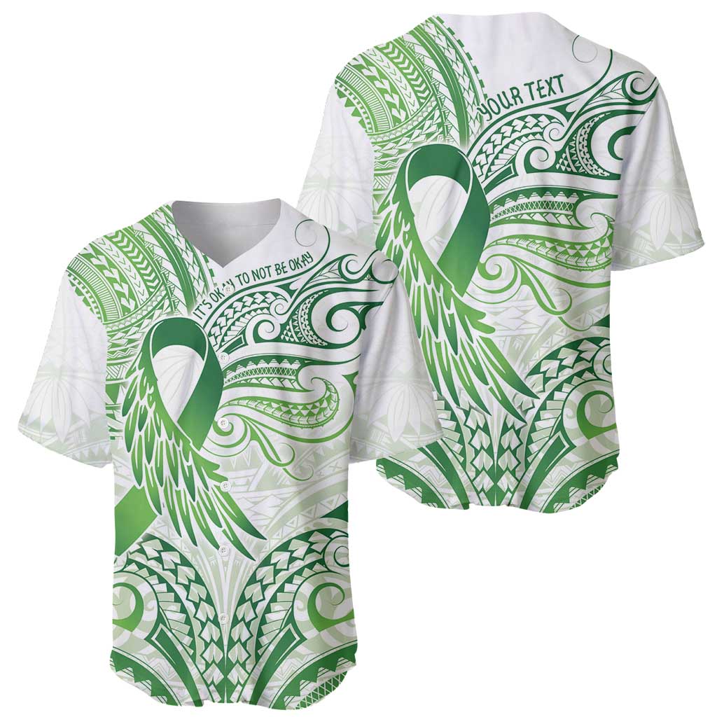 Its Okay Green Ribbon Personalised Baseball Jersey Polynesian Depression Awareness LT9 - Polynesian Pride