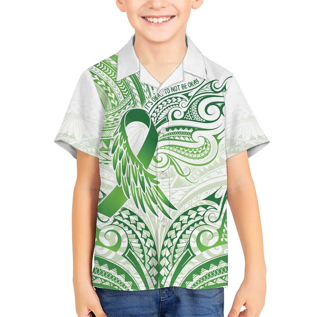 Its Okay Green Ribbon Personalised Kid Hawaiian Shirt Polynesian Depression Awareness LT9 Kid Green - Polynesian Pride
