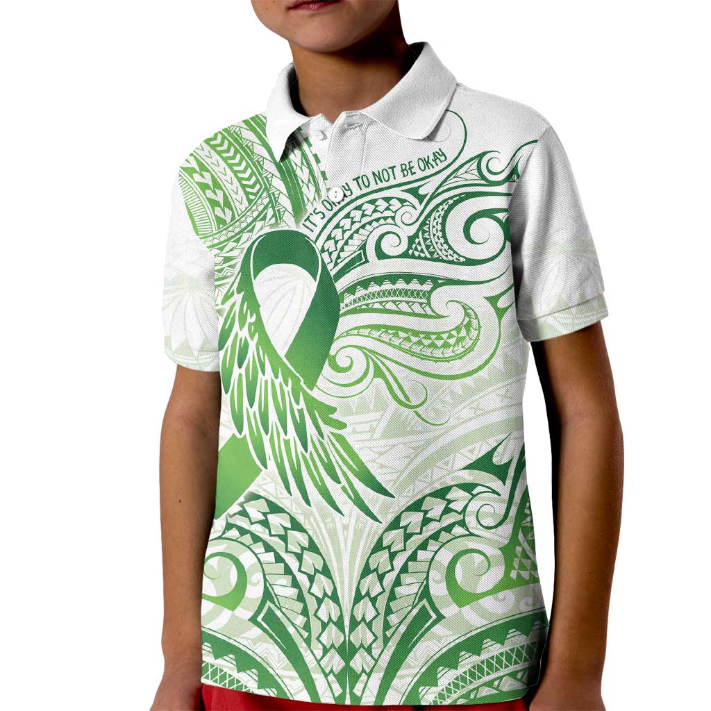 Its Okay Green Ribbon Personalised Kid Polo Shirt Polynesian Depression Awareness LT9 Kid Green - Polynesian Pride