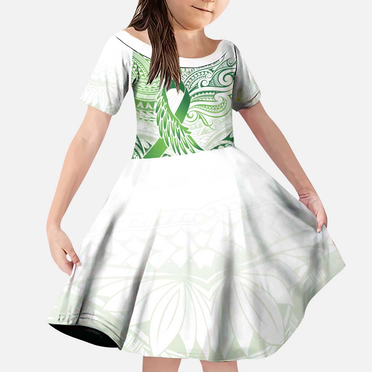 Its Okay Green Ribbon Personalised Kid Short Sleeve Dress Polynesian Depression Awareness LT9 KID Green - Polynesian Pride