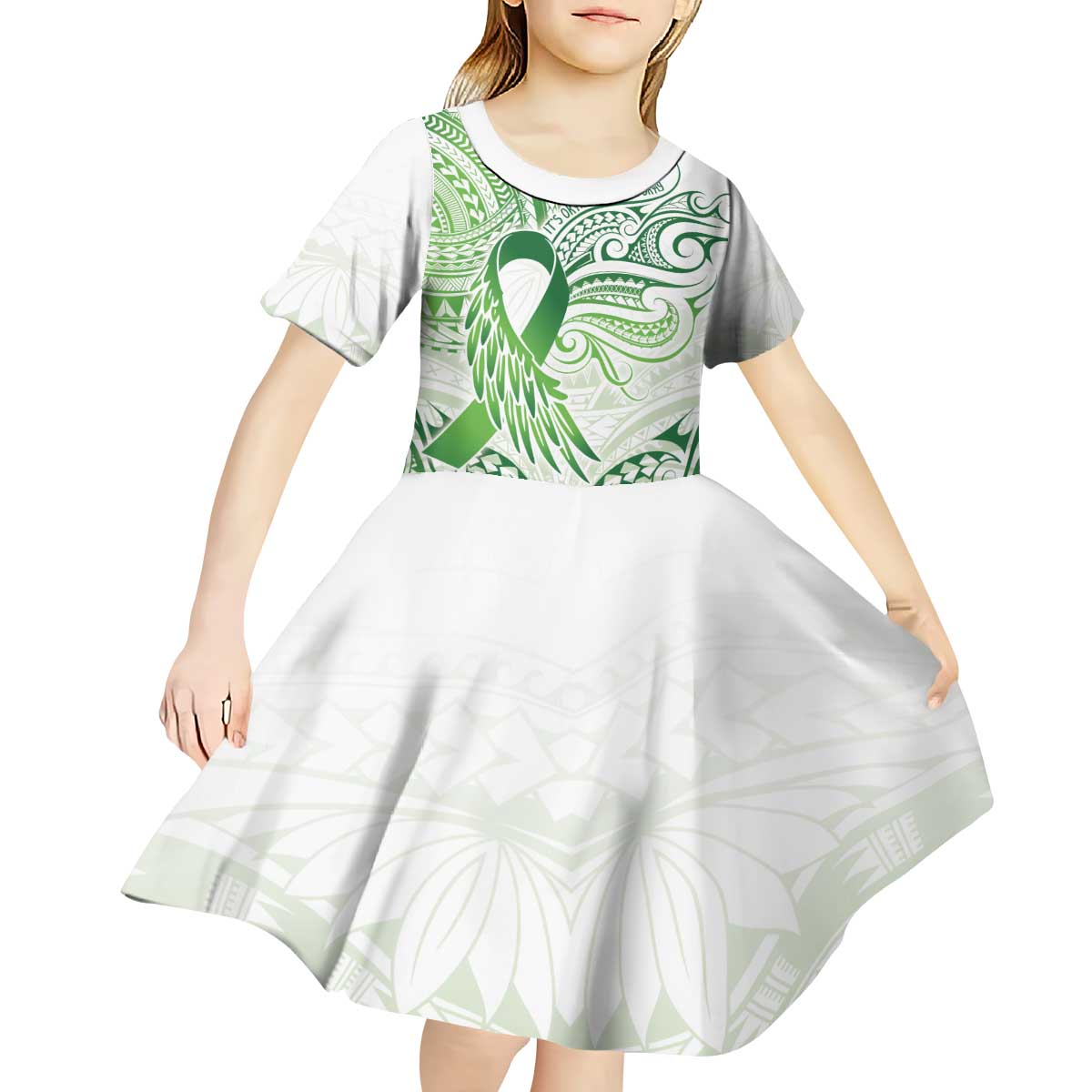 Its Okay Green Ribbon Personalised Kid Short Sleeve Dress Polynesian Depression Awareness LT9 - Polynesian Pride
