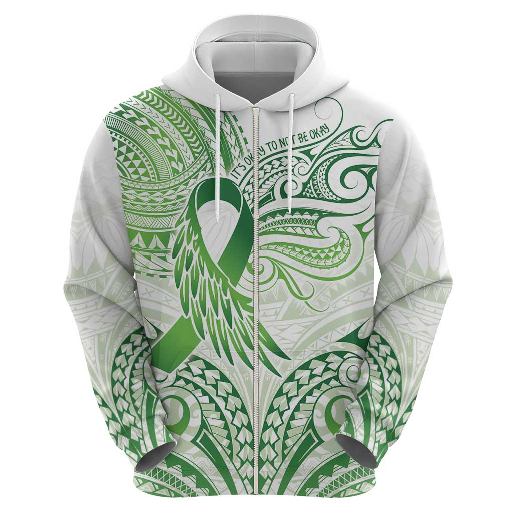 Its Okay Green Ribbon Personalised Zip Hoodie Polynesian Depression Awareness LT9 - Polynesian Pride
