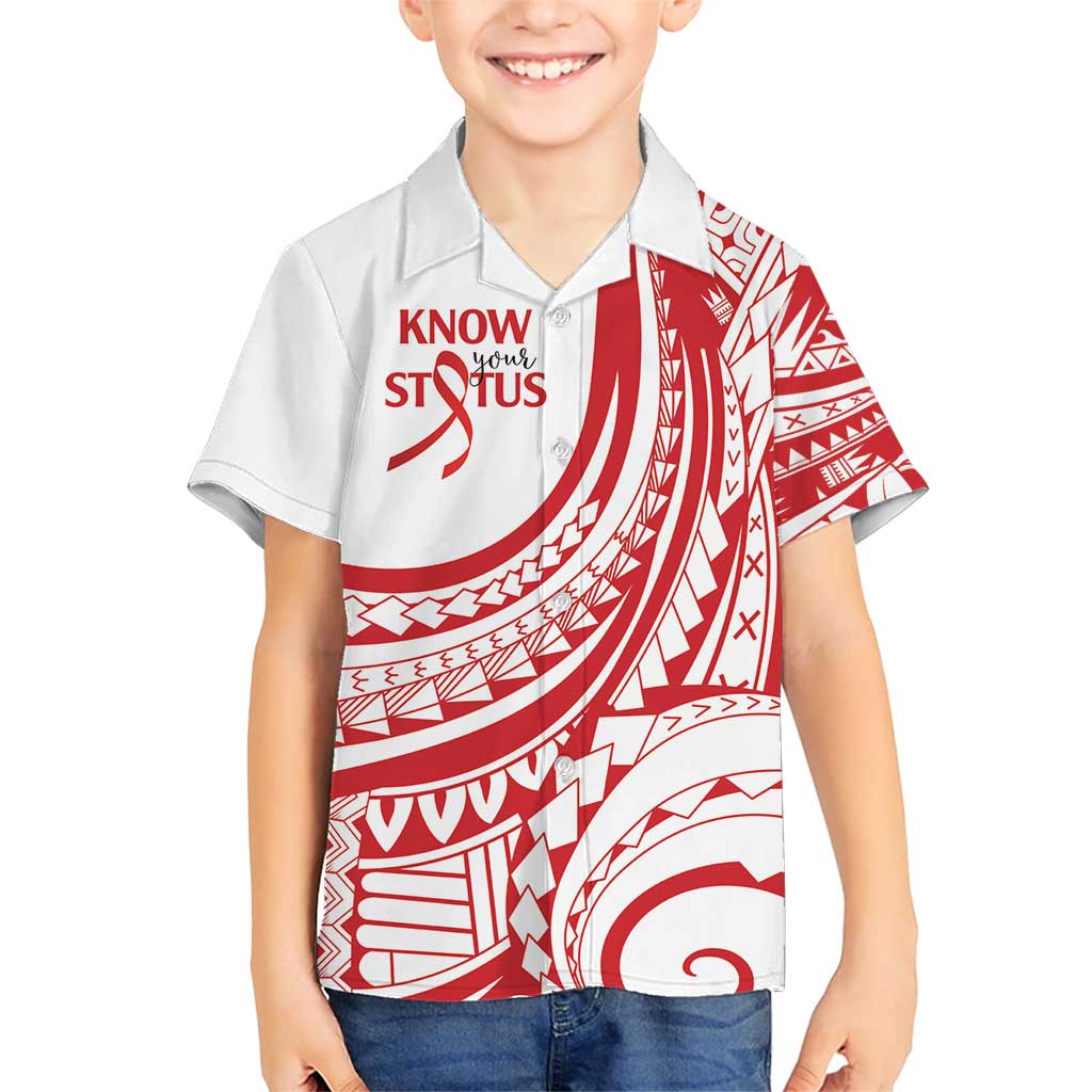 Know Your Status Red Ribbon Personalised Kid Hawaiian Shirt Polynesian AIDS Awareness LT9 Kid Red - Polynesian Pride