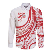 Know Your Status Red Ribbon Personalised Long Sleeve Button Shirt Polynesian AIDS Awareness LT9 Unisex Red - Polynesian Pride