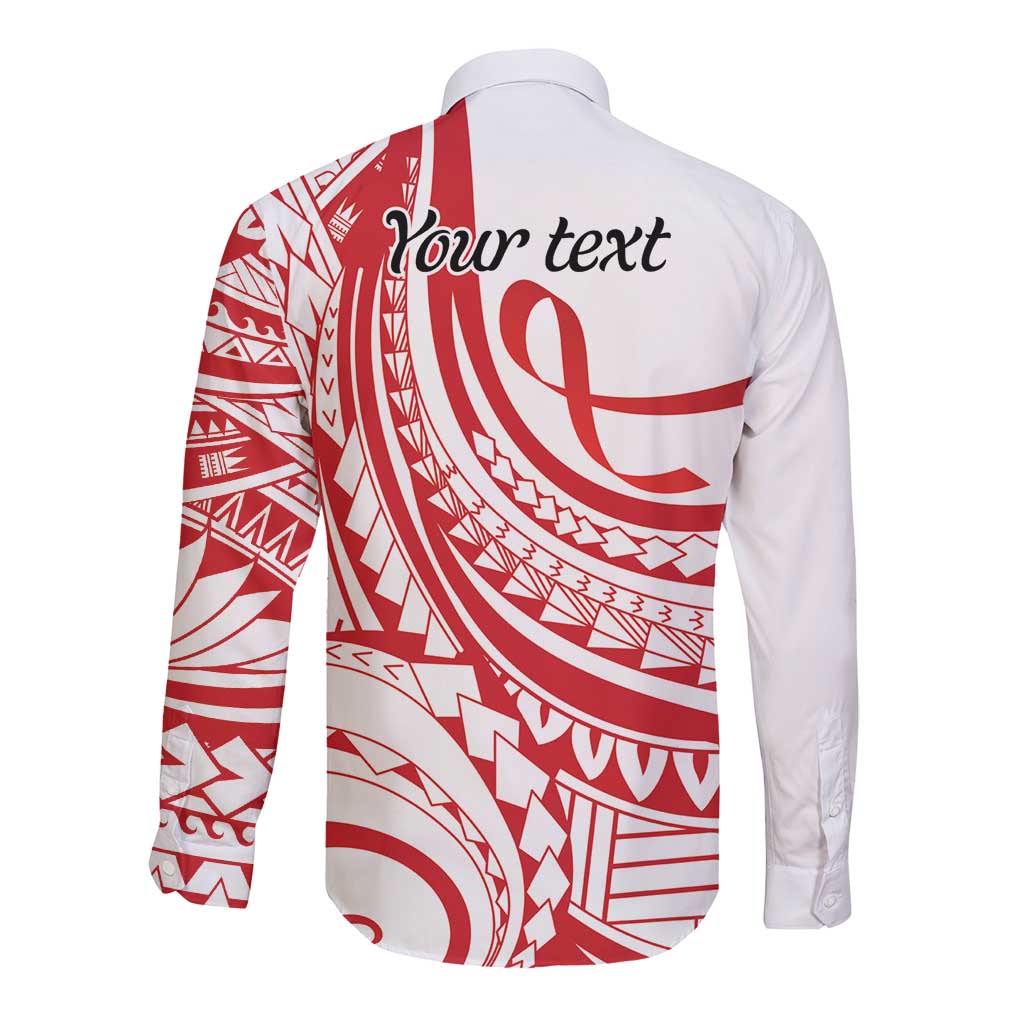 Know Your Status Red Ribbon Personalised Long Sleeve Button Shirt Polynesian AIDS Awareness LT9 - Polynesian Pride