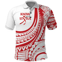 Know Your Status Red Ribbon Personalised Polo Shirt Polynesian AIDS Awareness LT9 Red - Polynesian Pride