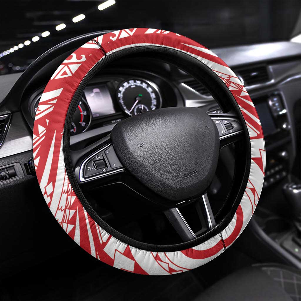 Know Your Status Red Ribbon Steering Wheel Cover Polynesian AIDS Awareness