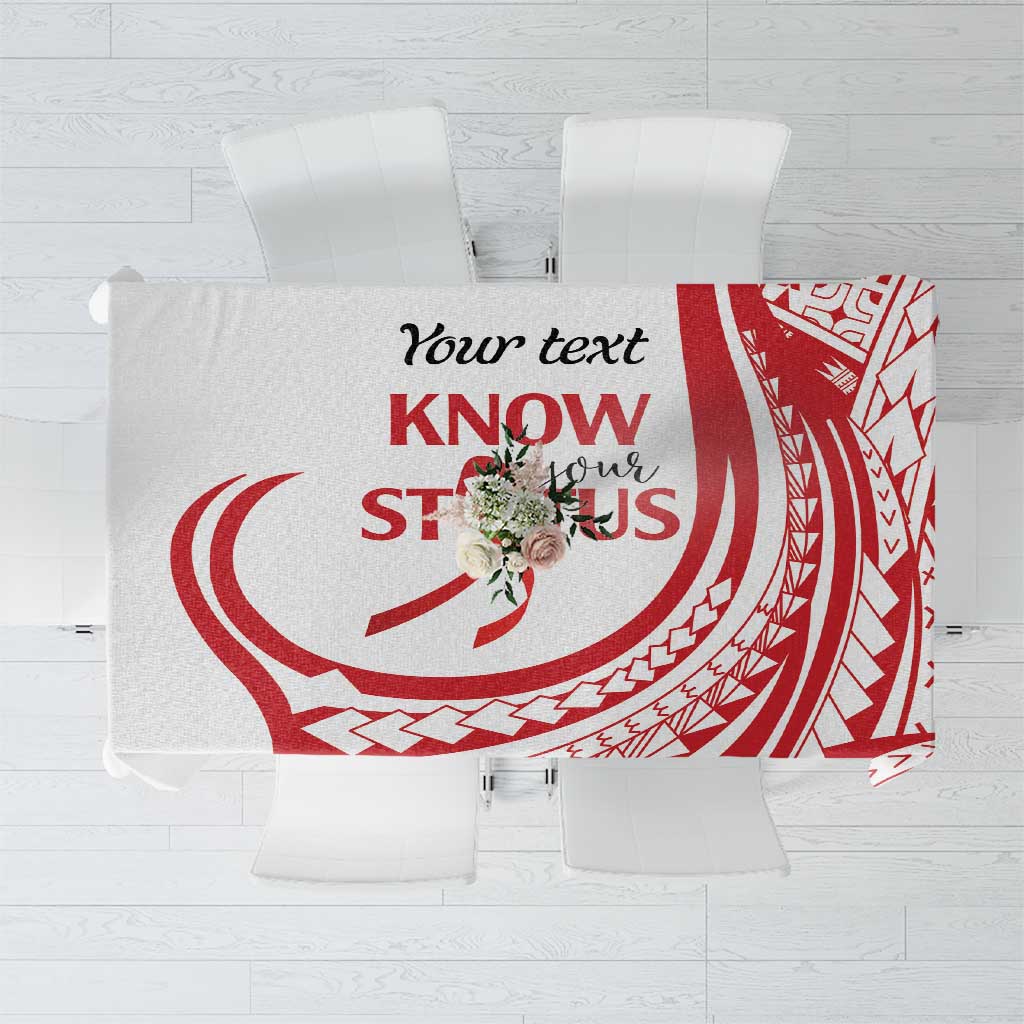 Know Your Status Red Ribbon Personalised Tablecloth Polynesian AIDS Awareness