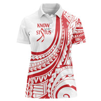 Know Your Status Red Ribbon Personalised Women Polo Shirt Polynesian AIDS Awareness LT9 Female Red - Polynesian Pride