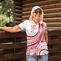 Know Your Status Red Ribbon Personalised Women Polo Shirt Polynesian AIDS Awareness LT9 - Polynesian Pride