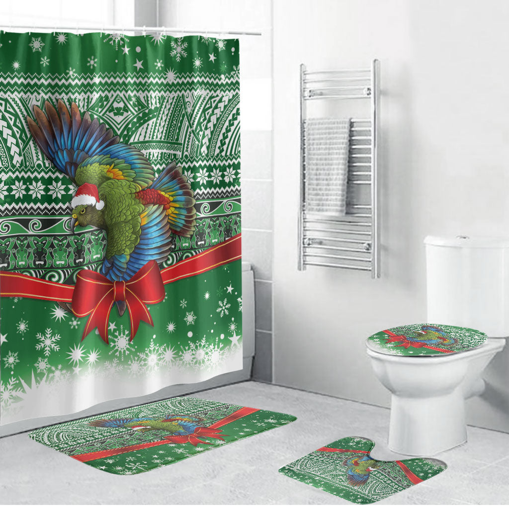 New Zealand Kea Bird Christmas Bathroom Set Maori Inspired Knitted Patterns LT9 Bathroom Set (4 pcs) Green - Polynesian Pride
