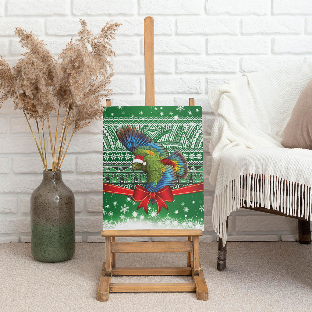New Zealand Kea Bird Christmas Canvas Wall Art Maori Inspired Knitted Patterns