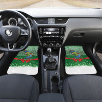 New Zealand Kea Bird Christmas Car Mats Maori Inspired Knitted Patterns LT9 Set 2pcs - Front Green - Polynesian Pride