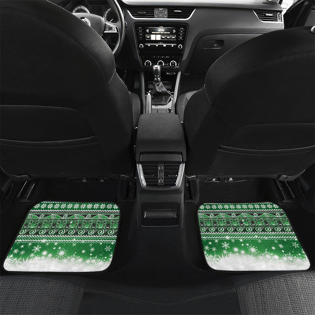 New Zealand Kea Bird Christmas Car Mats Maori Inspired Knitted Patterns LT9 Set 2pcs - Back Green - Polynesian Pride