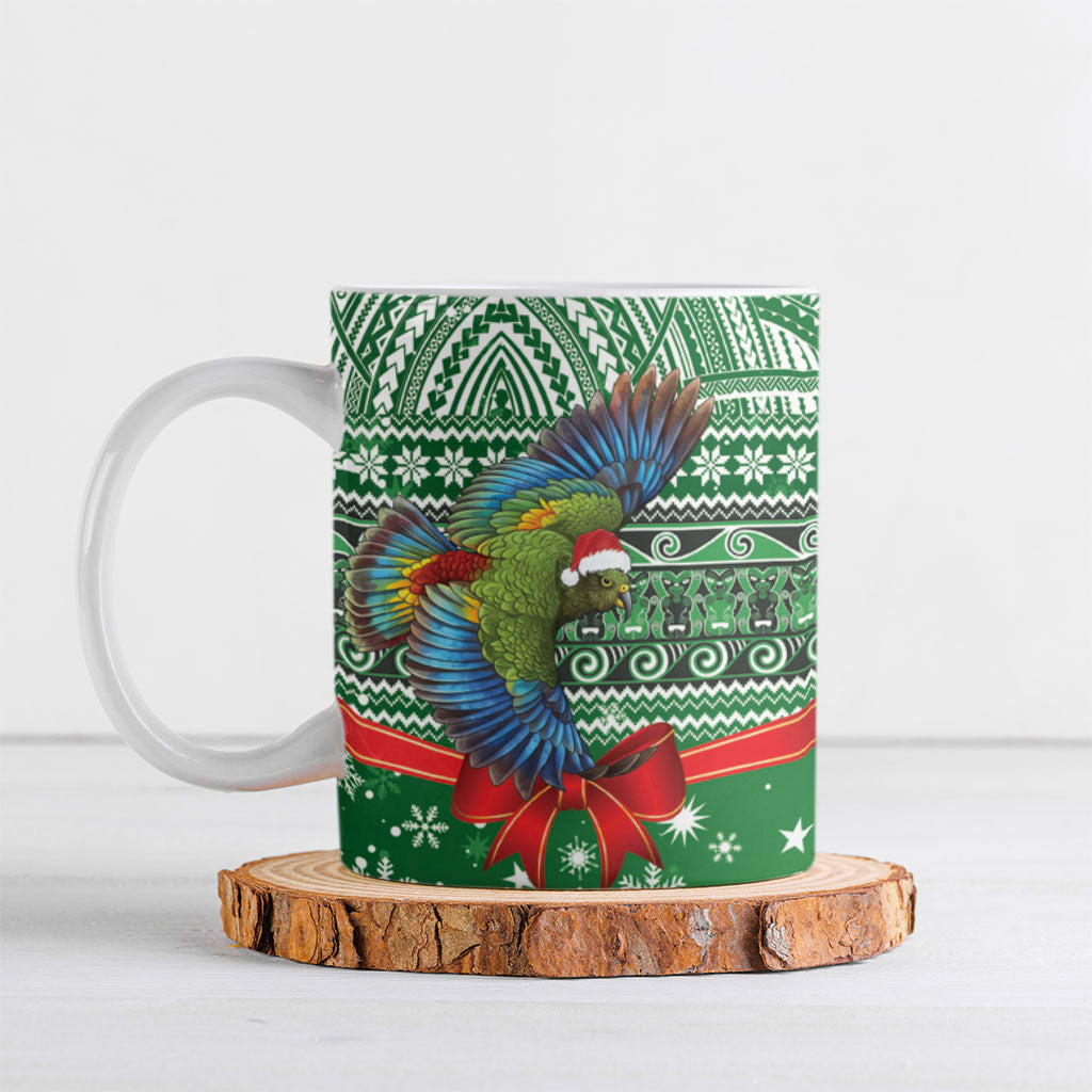 New Zealand Kea Bird Christmas Ceramic Mug Maori Inspired Knitted Patterns