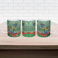 New Zealand Kea Bird Christmas Ceramic Mug Maori Inspired Knitted Patterns