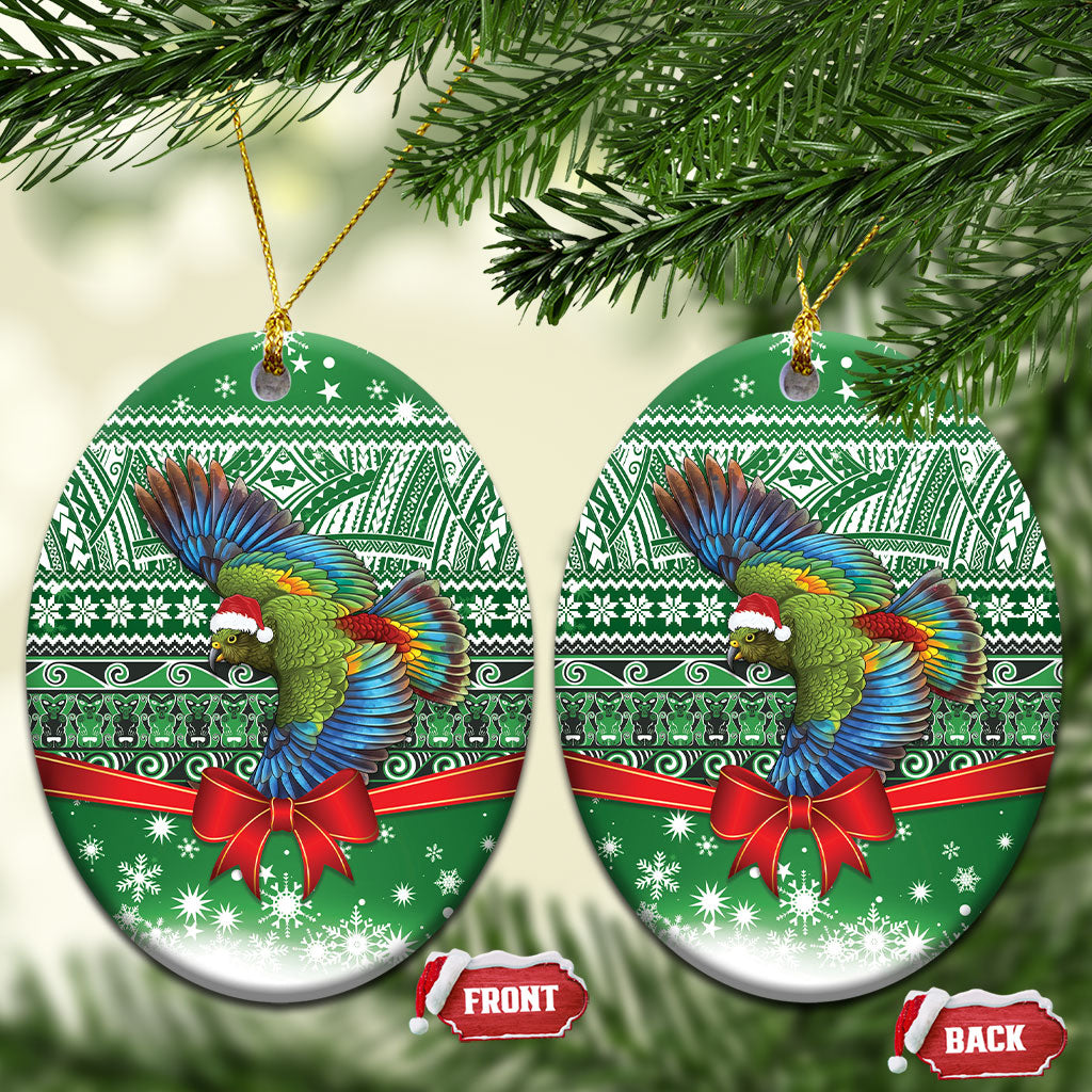 New Zealand Kea Bird Christmas Ceramic Ornament Maori Inspired Knitted Patterns