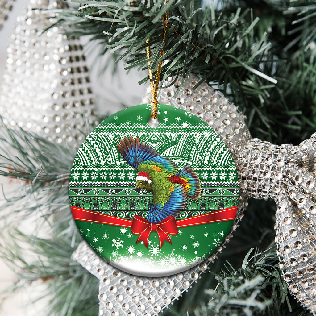 New Zealand Kea Bird Christmas Ceramic Ornament Maori Inspired Knitted Patterns