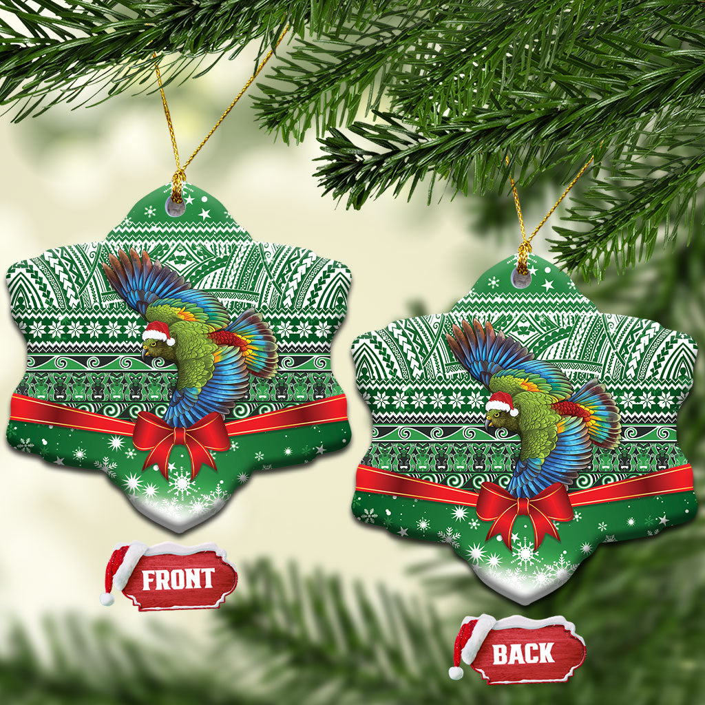 New Zealand Kea Bird Christmas Ceramic Ornament Maori Inspired Knitted Patterns