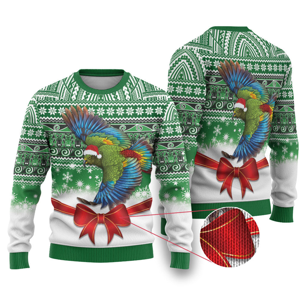 New Zealand Kea Bird Christmas Ugly Christmas Sweater Maori Inspired Knitted Patterns LT9 Green - Polynesian Pride