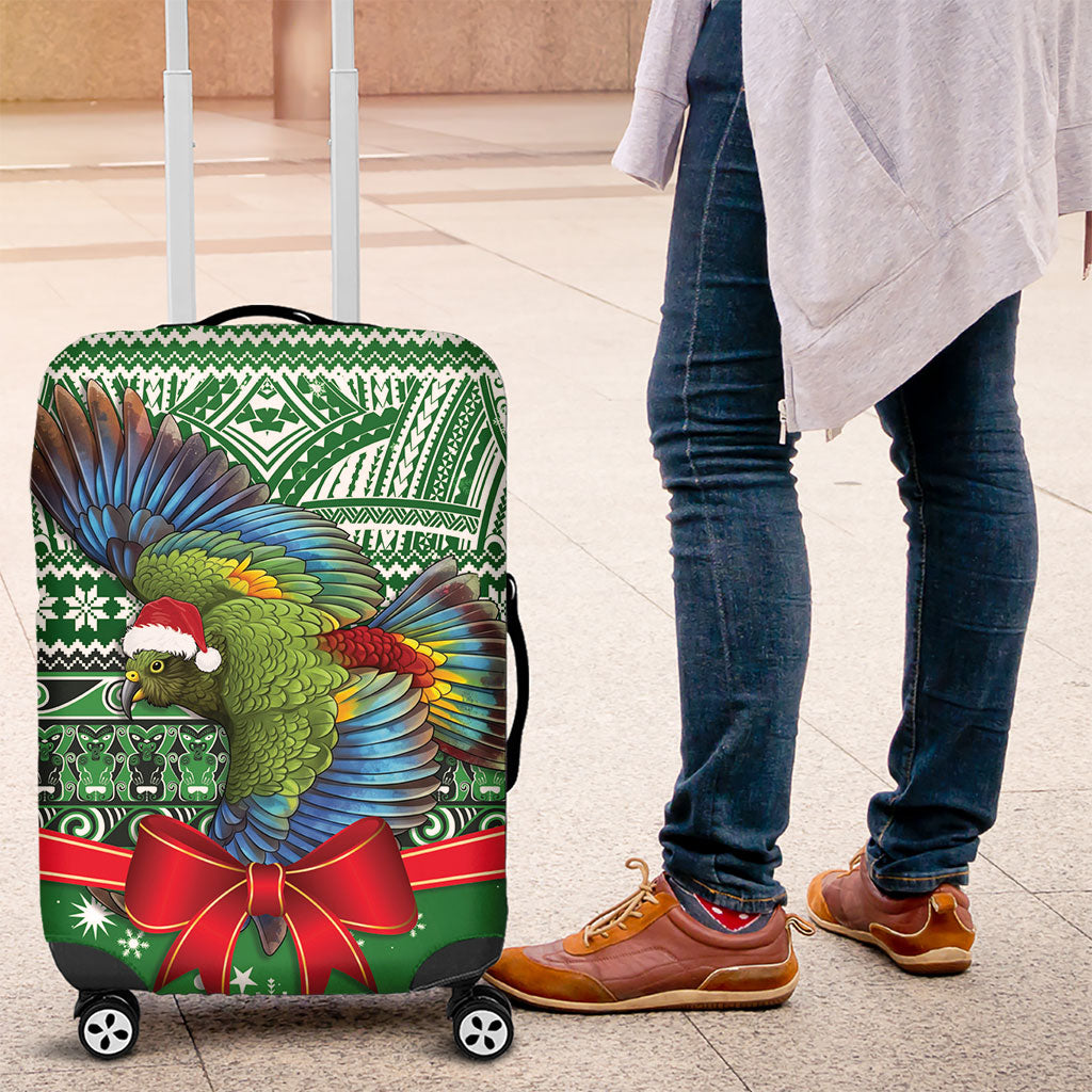 New Zealand Kea Bird Christmas Luggage Cover Maori Inspired Knitted Patterns LT9 Green - Polynesian Pride
