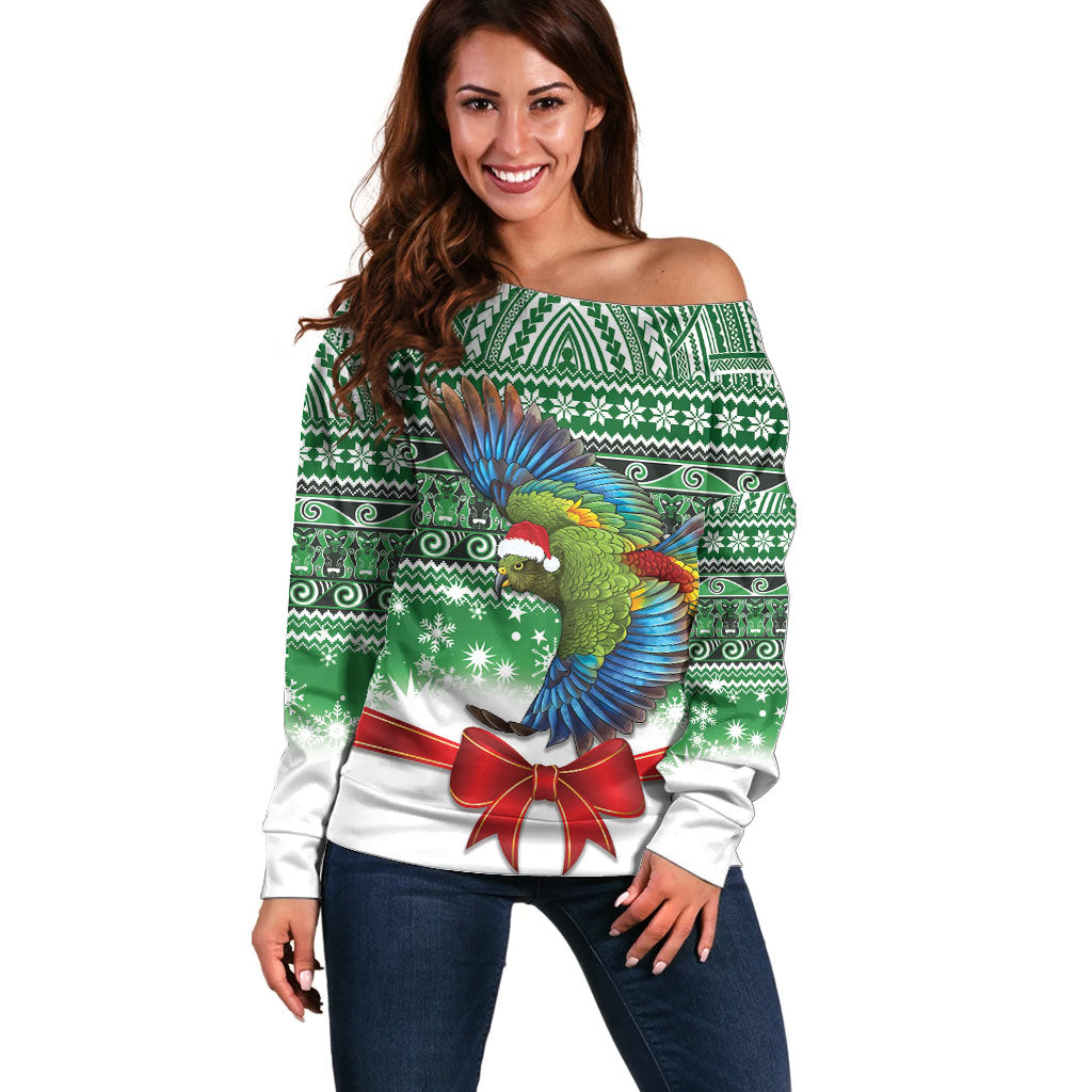 New Zealand Kea Bird Christmas Off Shoulder Sweater Maori Inspired Knitted Patterns