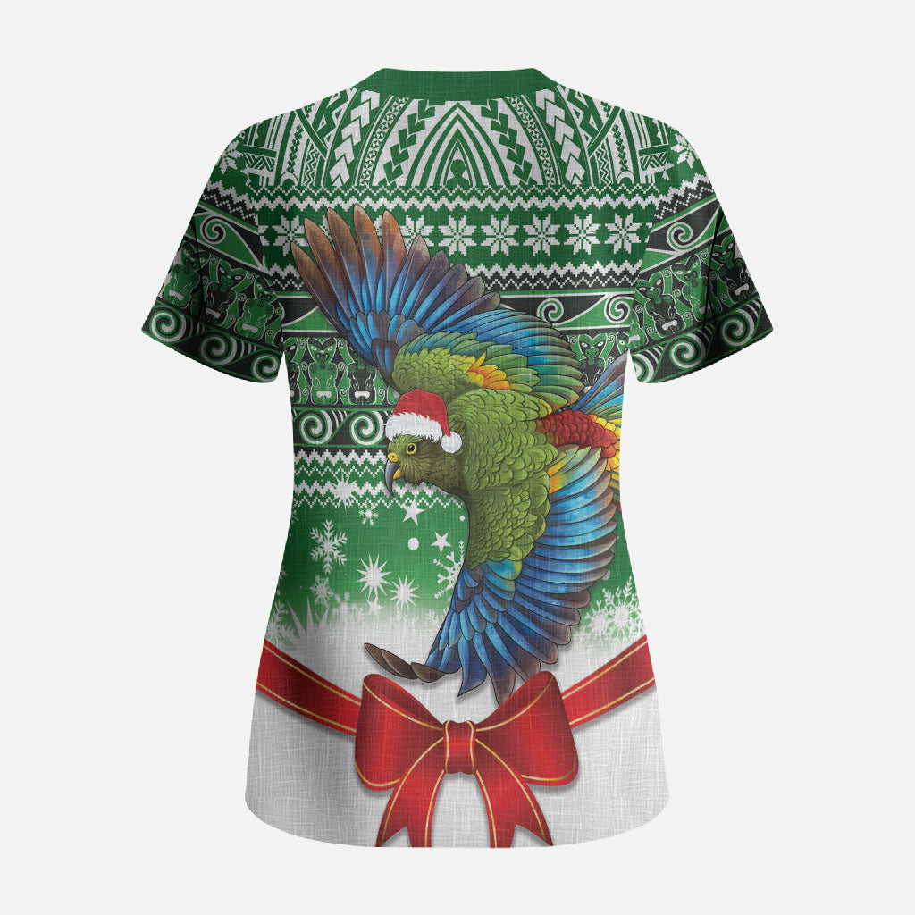 New Zealand Kea Bird Christmas Scrub Top Maori Inspired Knitted Patterns