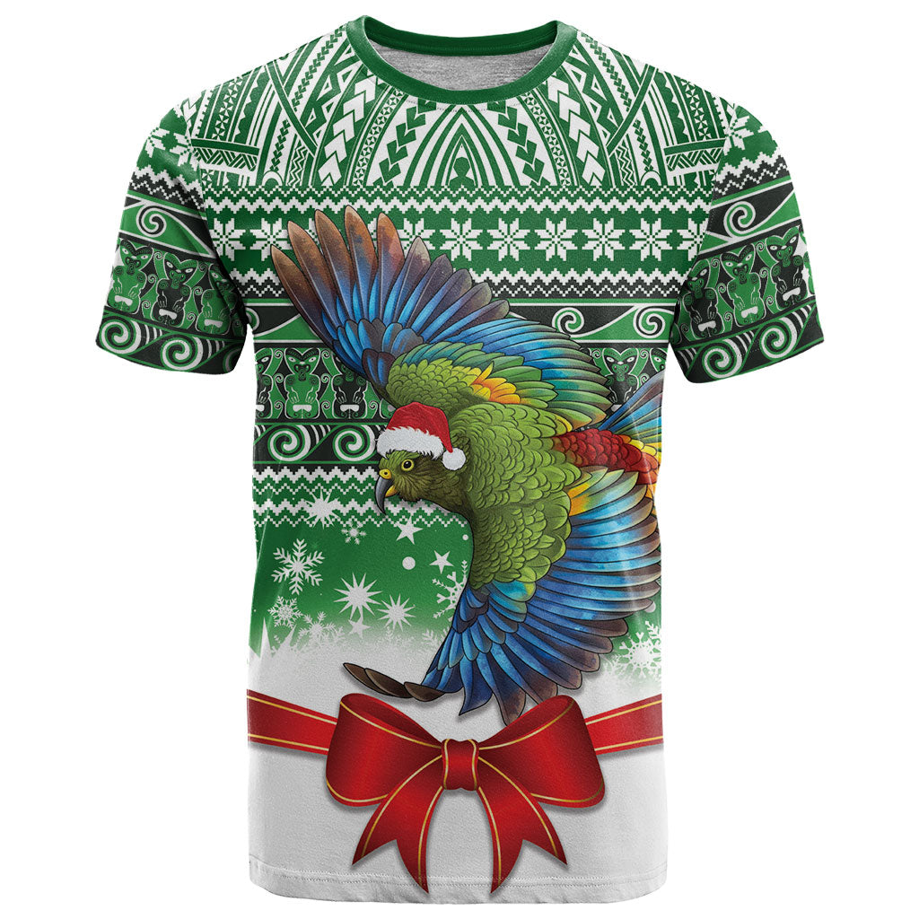 New Zealand Kea Bird Christmas T Shirt Maori Inspired Knitted Patterns LT9 Green - Polynesian Pride
