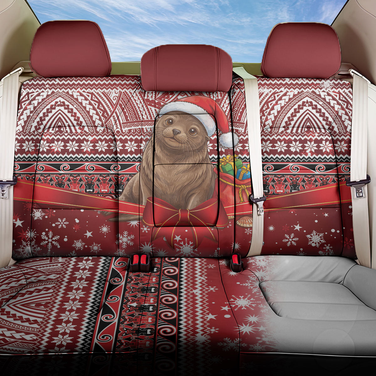 New Zealand Kekeno Seal Christmas Back Car Seat Cover Maori Inspired Knitted Patterns LT9 One Size Red - Polynesian Pride