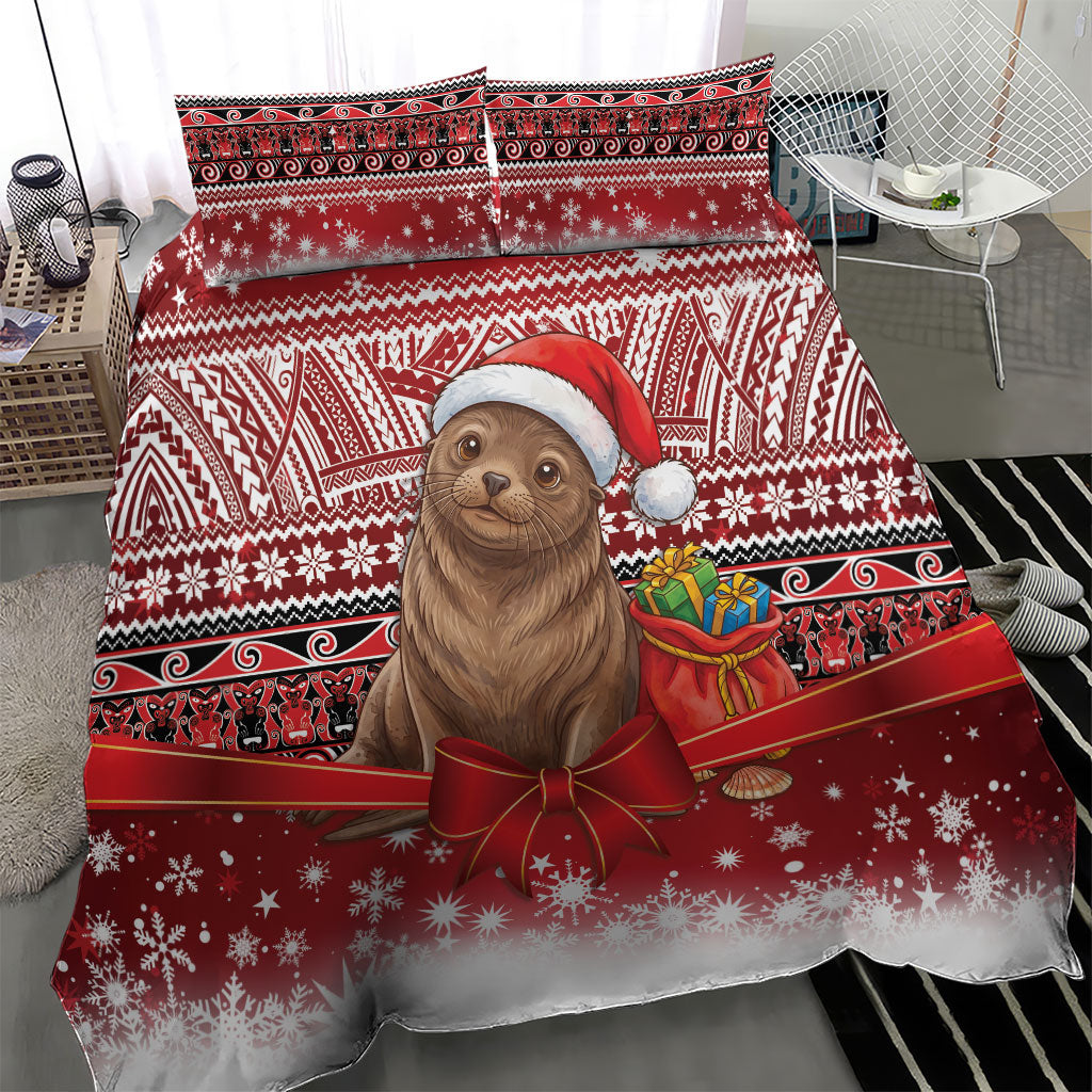 New Zealand Kekeno Seal Christmas Bedding Set Maori Inspired Knitted Patterns