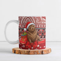 New Zealand Kekeno Seal Christmas Ceramic Mug Maori Inspired Knitted Patterns