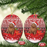 New Zealand Kekeno Seal Christmas Ceramic Ornament Maori Inspired Knitted Patterns LT9 Oval Red - Polynesian Pride
