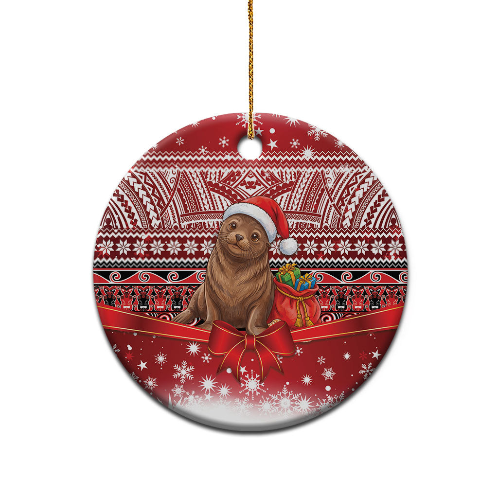 New Zealand Kekeno Seal Christmas Ceramic Ornament Maori Inspired Knitted Patterns LT9 - Polynesian Pride
