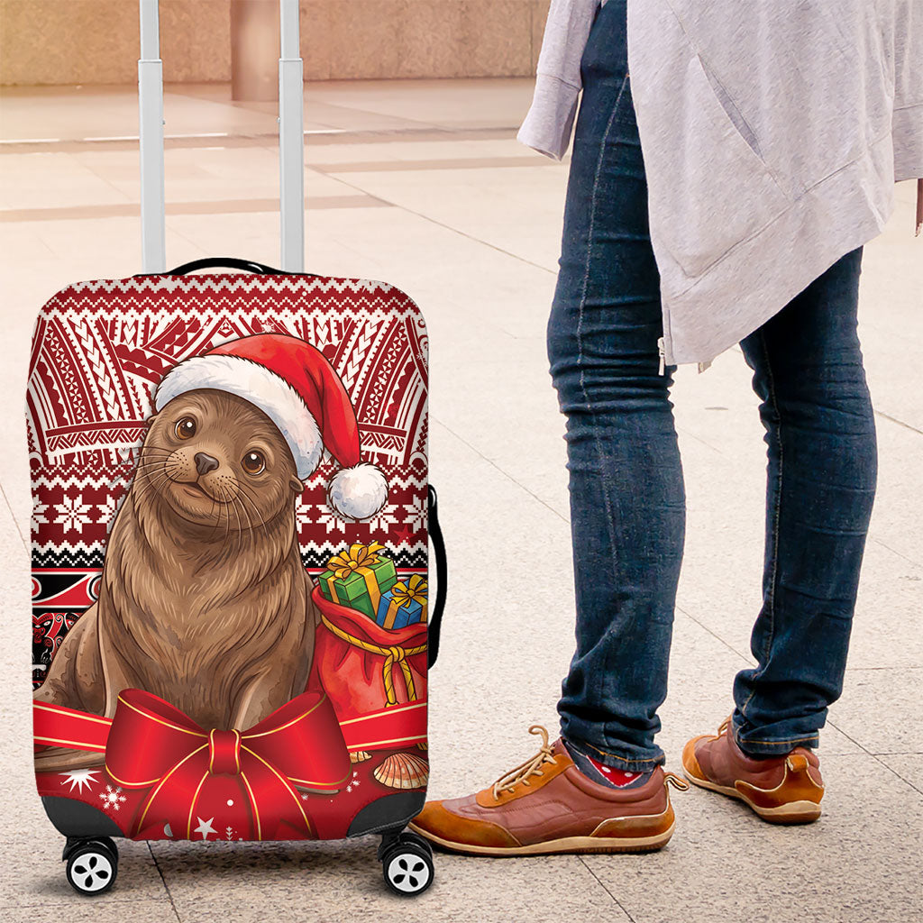 New Zealand Kekeno Seal Christmas Luggage Cover Maori Inspired Knitted Patterns LT9 Red - Polynesian Pride