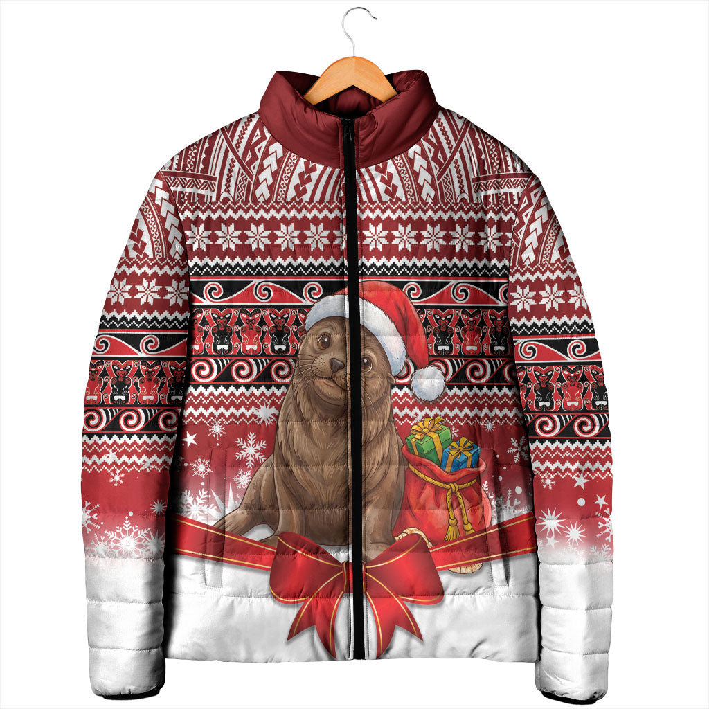 New Zealand Kekeno Seal Christmas Padded Jacket Maori Inspired Knitted Patterns LT9 - Polynesian Pride