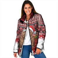 New Zealand Kekeno Seal Christmas Padded Jacket Maori Inspired Knitted Patterns LT9 Women Red - Polynesian Pride