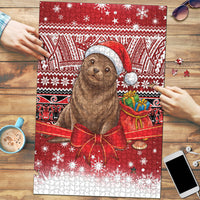 New Zealand Kekeno Seal Christmas Puzzle Maori Inspired Knitted Patterns LT9 Red - Polynesian Pride