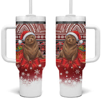 New Zealand Kekeno Seal Christmas Tumbler With Handle Maori Inspired Knitted Patterns LT9 One Size: 40 oz Red - Polynesian Pride