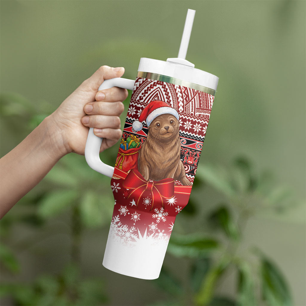 New Zealand Kekeno Seal Christmas Tumbler With Handle Maori Inspired Knitted Patterns LT9 - Polynesian Pride
