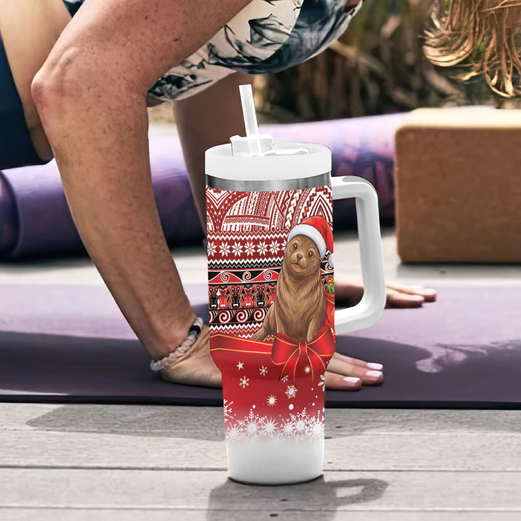 New Zealand Kekeno Seal Christmas Tumbler With Handle Maori Inspired Knitted Patterns LT9 - Polynesian Pride