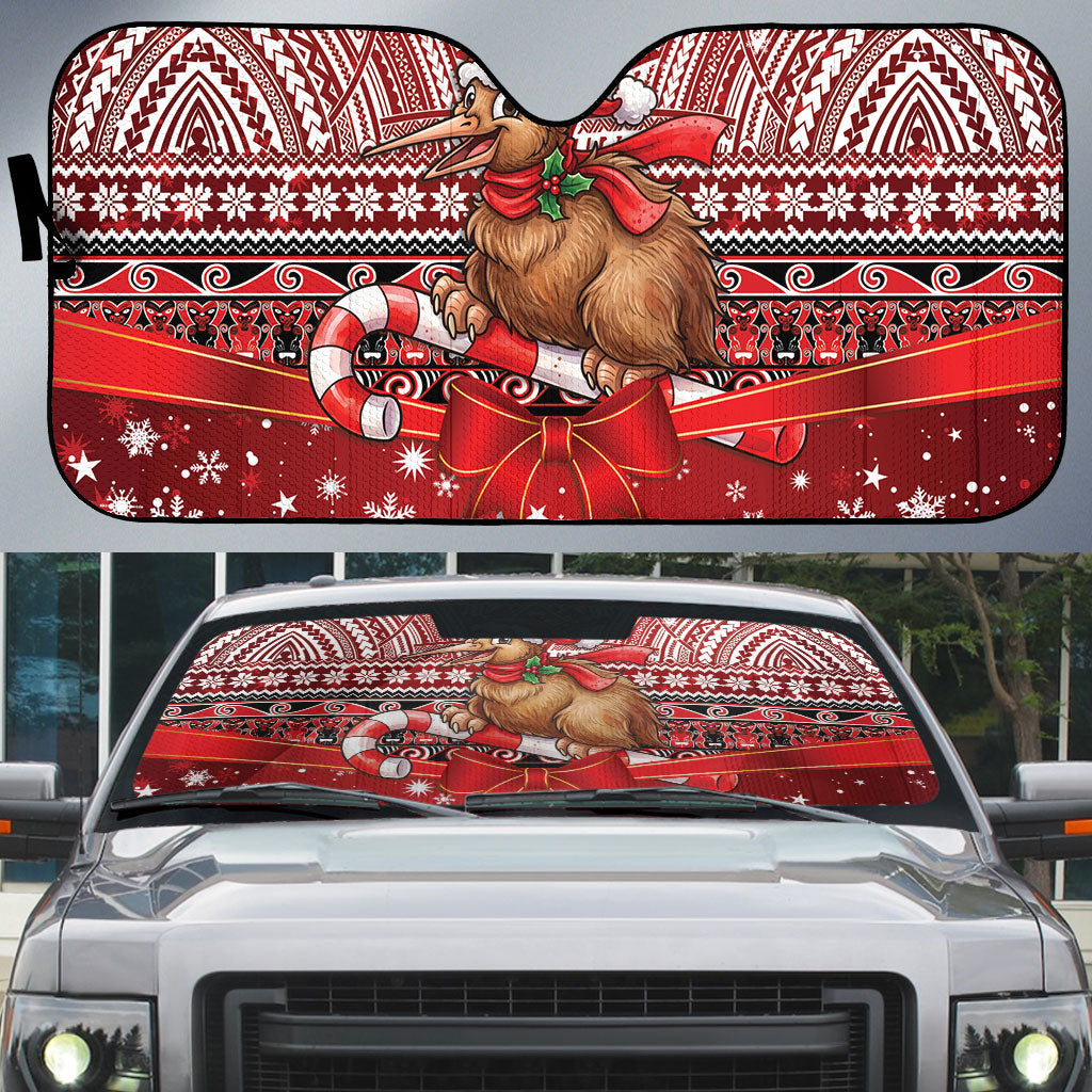 New Zealand Kiwi Bird Christmas Auto Sun Shade Maori Inspired Knitted Patterns LT9 Red - Polynesian Pride