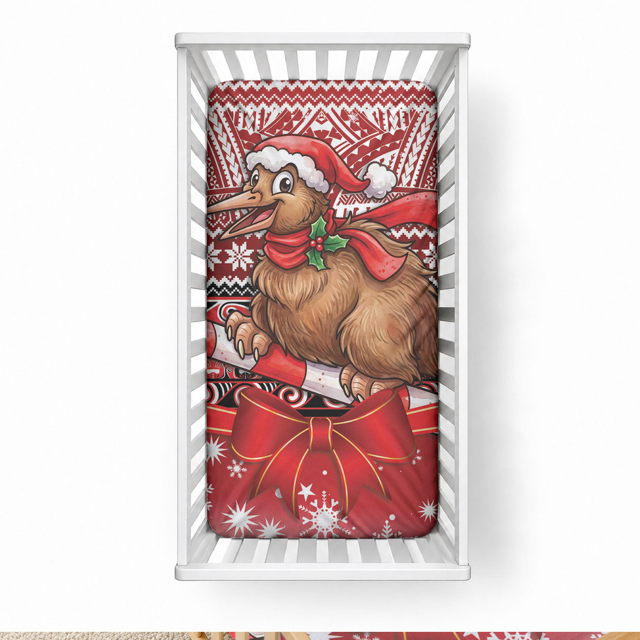 New Zealand Kiwi Bird Christmas Baby Bed Cover Maori Inspired Knitted Patterns LT9 28 × 52 in Red - Polynesian Pride