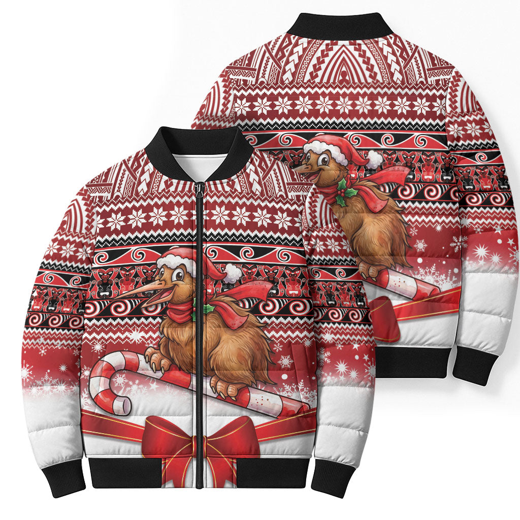 New Zealand Kiwi Bird Christmas Bomber Puffer Jacket Maori Inspired Knitted Patterns
