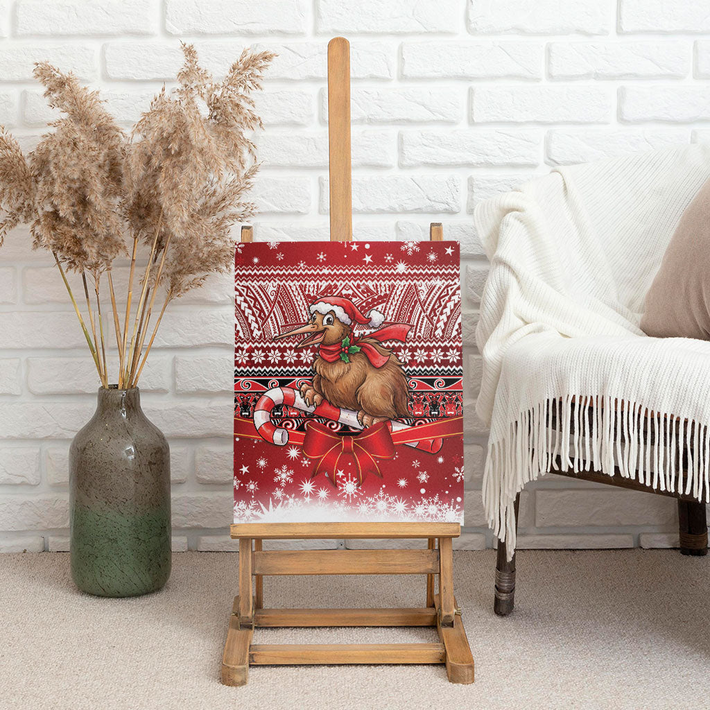 New Zealand Kiwi Bird Christmas Canvas Wall Art Maori Inspired Knitted Patterns