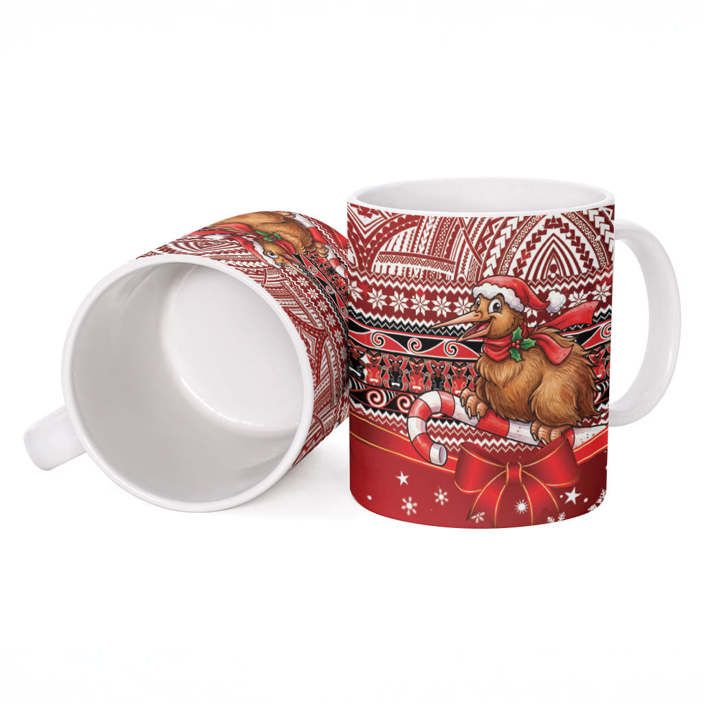 New Zealand Kiwi Bird Christmas Ceramic Mug Maori Inspired Knitted Patterns