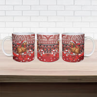 New Zealand Kiwi Bird Christmas Ceramic Mug Maori Inspired Knitted Patterns